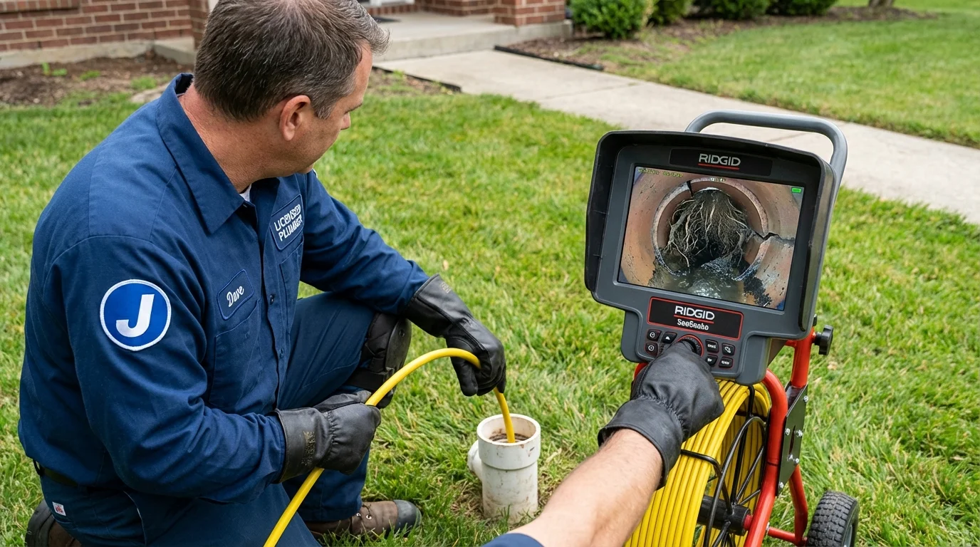 Sewer camera inspection being performed by Johns Plumbing LLC in Steele